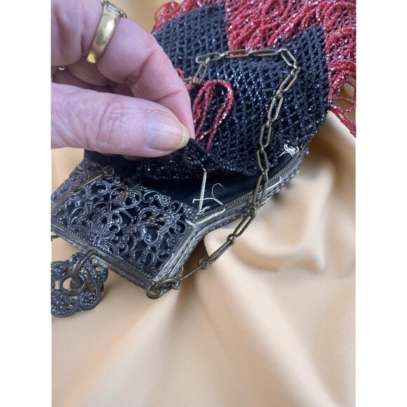 Antique Czech Beaded Purse – 1920s Art Deco Handbag with Original Frame, Chain & - Picture 13 of 14